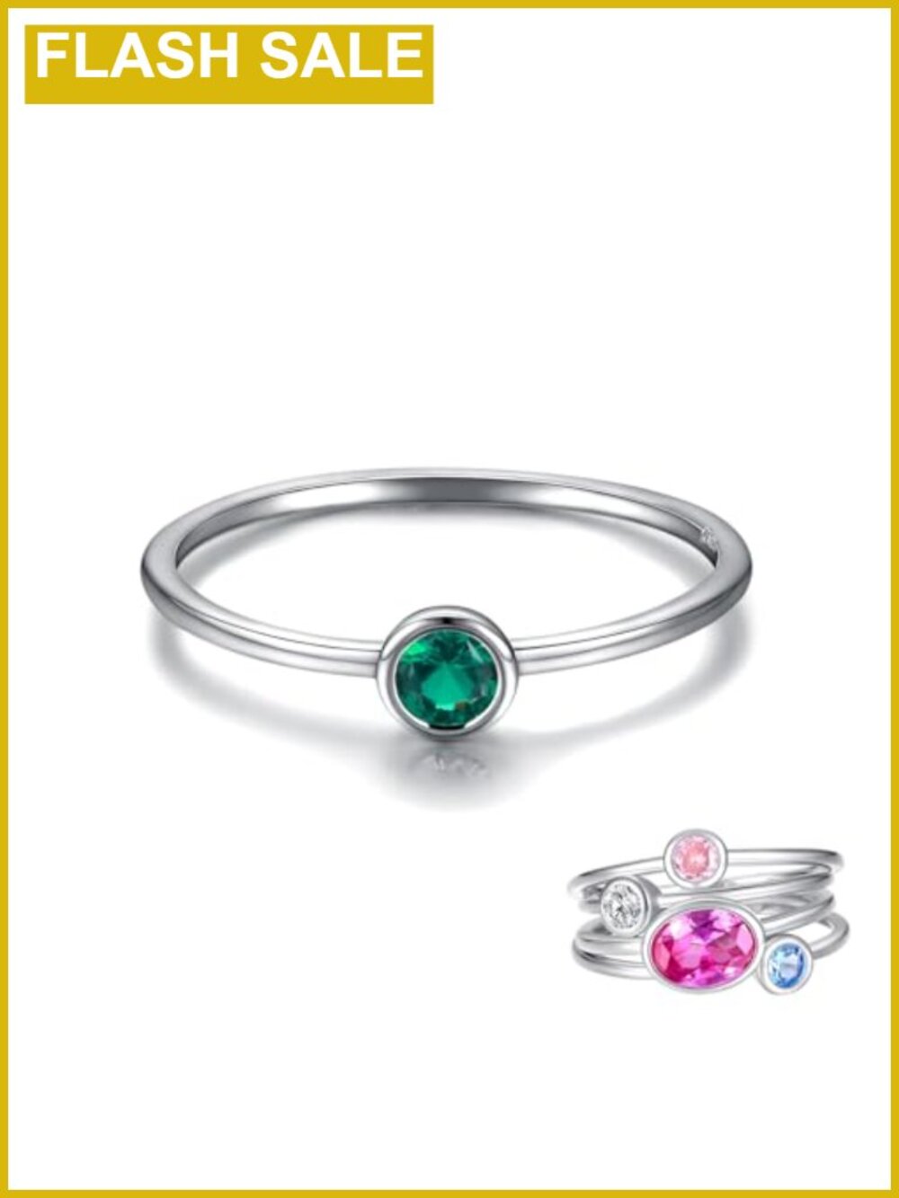 925 Sterling Silver Birthstone Stacking Ring Cubic Zirconia 3mm Size 9 Gift